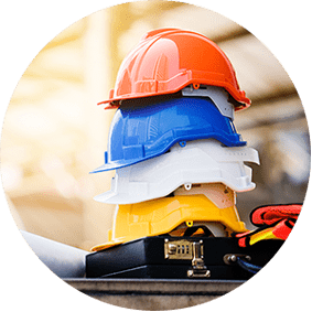 partners hard hats Colorful hard hats stacked