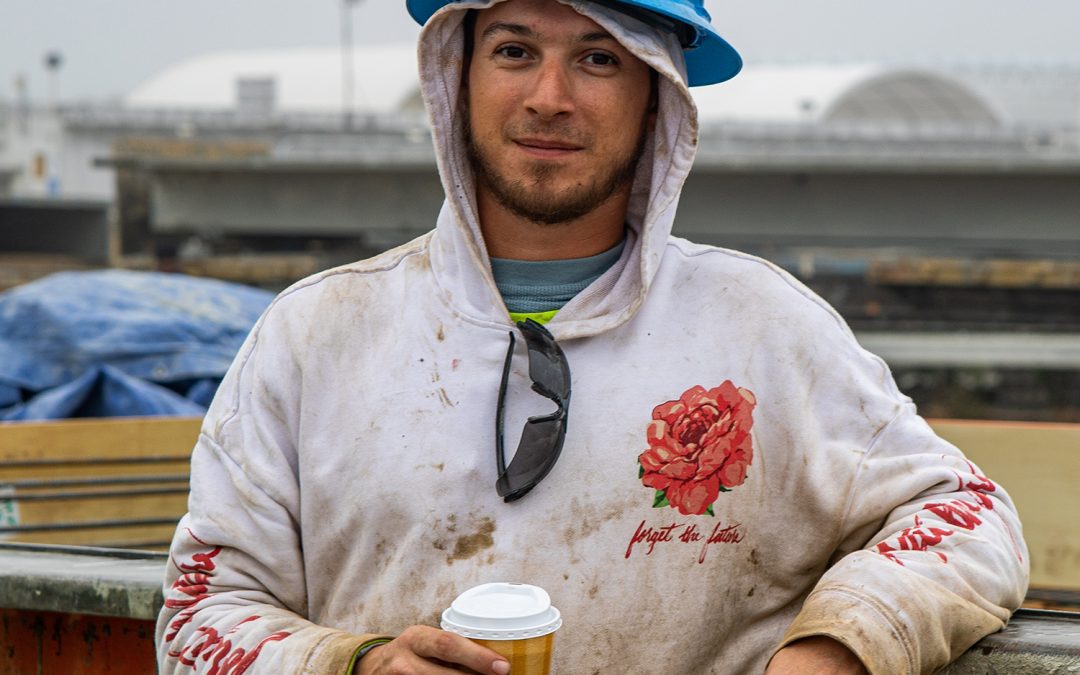 construction worker with a cup of coffee