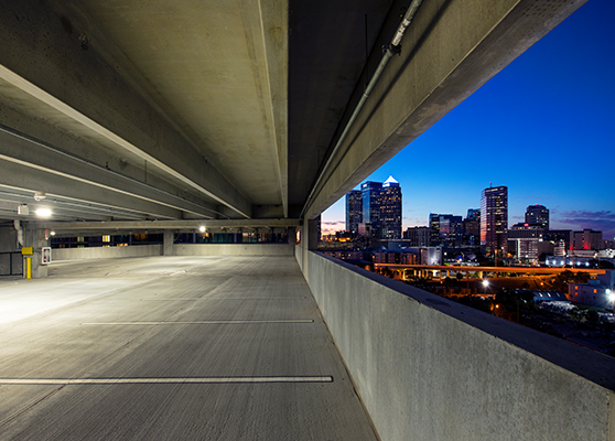 Elevated view looking out from inside Cumberland garage