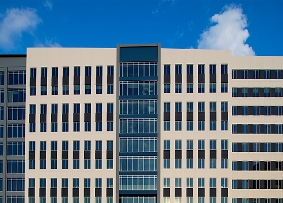 close-up shot of City Center office façade