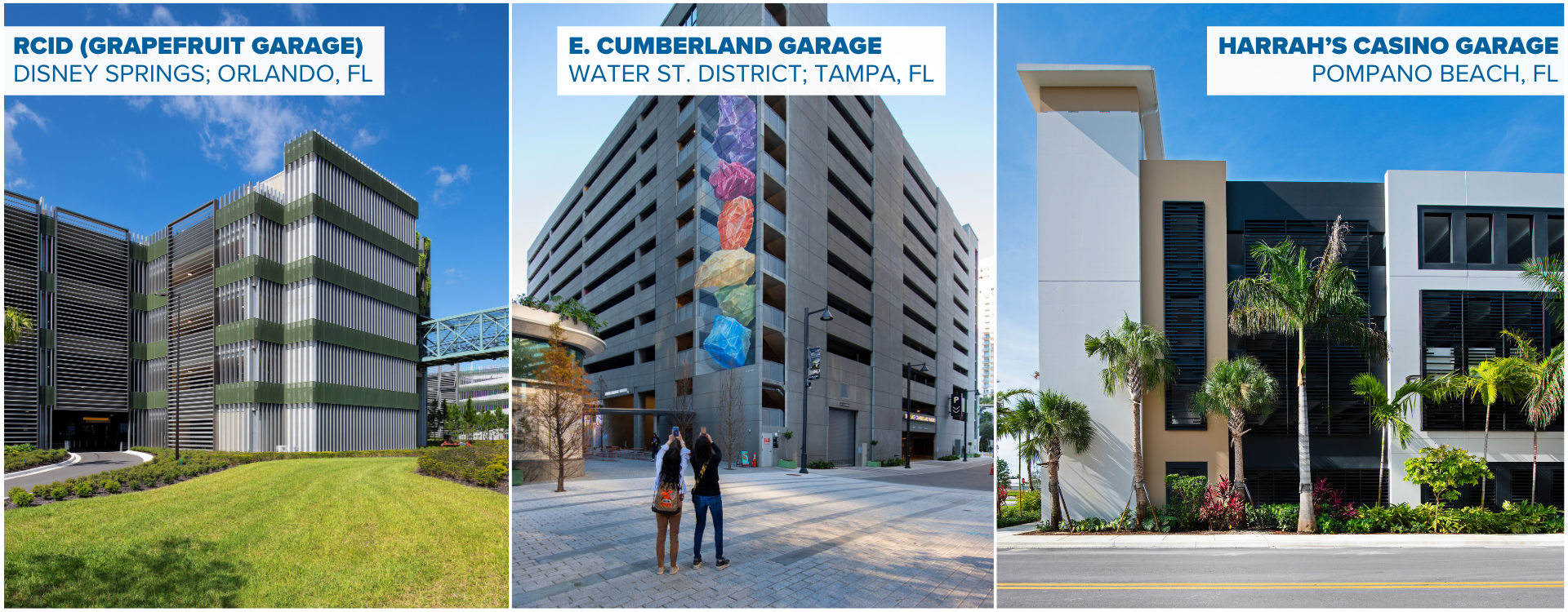 Images of three FINFROCK parking garages