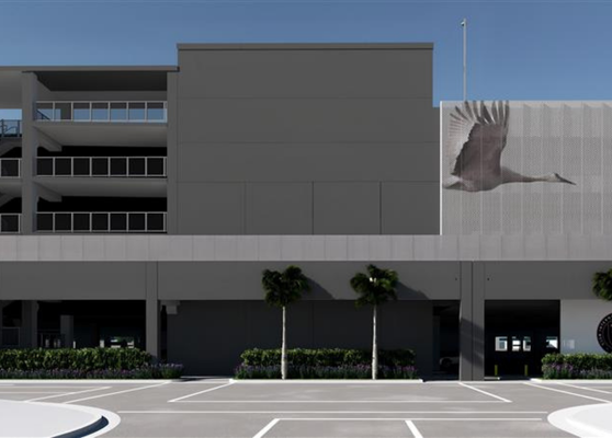 Parking Garage Exterior With Open Ground Level And Precast Structure